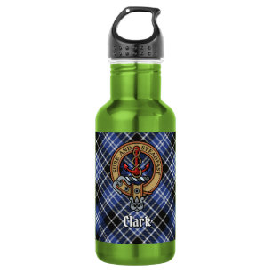 Clan Clark Wappen über Tartan Edelstahlflasche