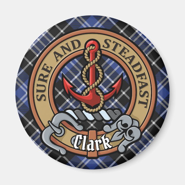 Clan Clark Wappen über Tartan Magnet (Vorne)
