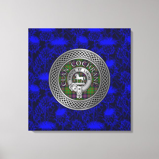Clan Cochrane Wappen & Tartan Knot Leinwanddruck (Vorderseite)