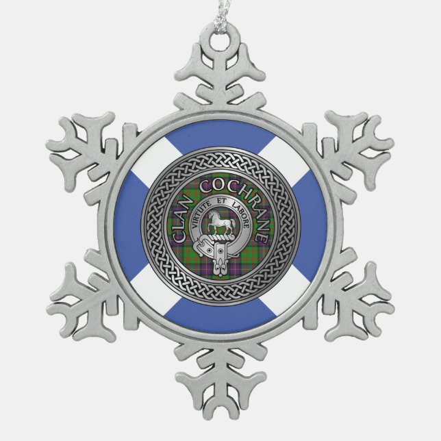 Clan Cochrane Wappen & Tartan Knot Schneeflocken Zinn-Ornament (Vorderseite)