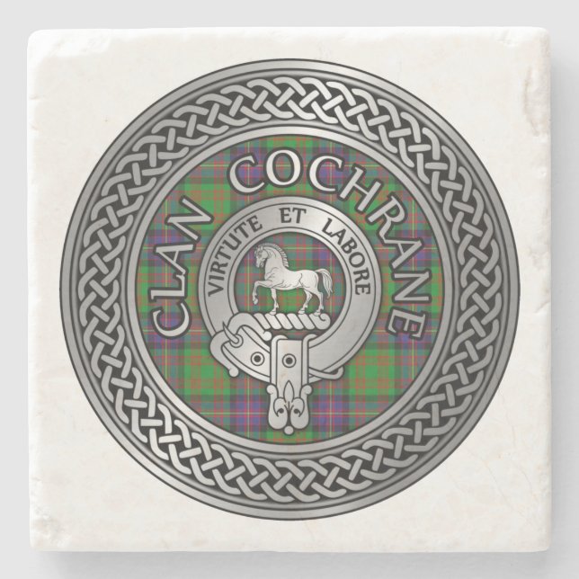 Clan Cochrane Wappen & Tartan Knot Steinuntersetzer (Vorderseite)