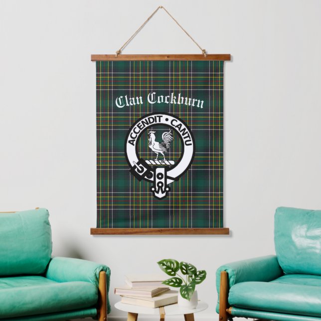 Clan Cockburn Wappen Abzeichen und Tartan Wandteppich Mit Holzrahmen (Wohnzimmer)