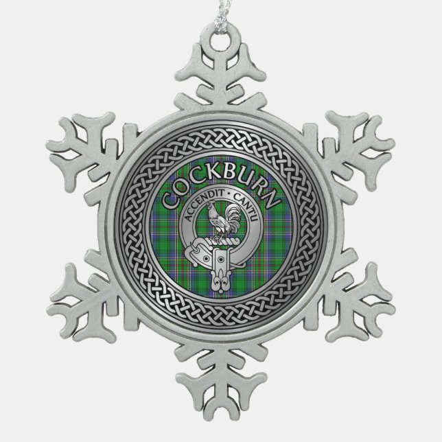 Clan Cockburn Wappen & Tartan Knot Schneeflocken Zinn-Ornament (Vorderseite)