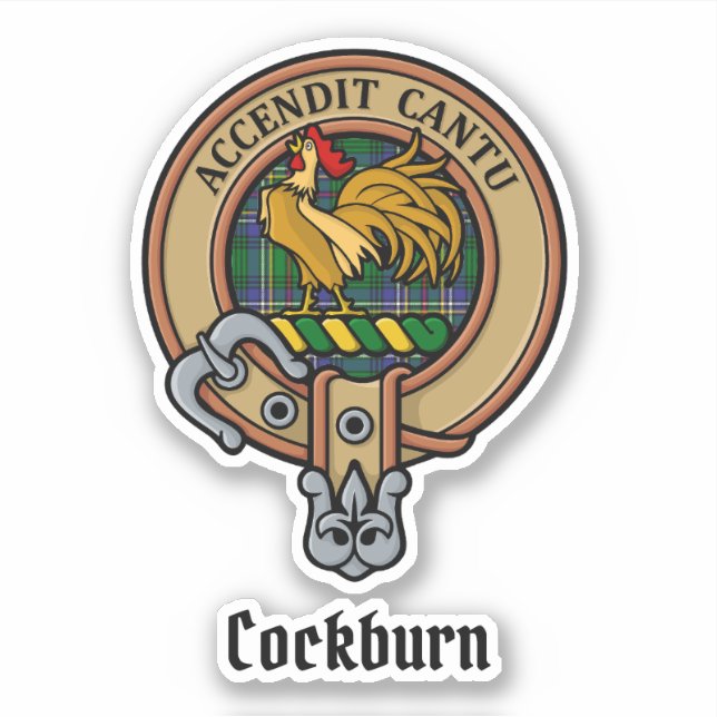 Clan Cockburn Wappen über Tartan Aufkleber (Vorderseite)