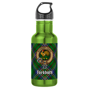 Clan Cockburn-Wappen über Tartan Edelstahlflasche