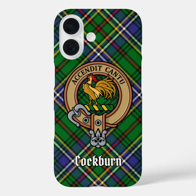Clan Cockburn Wappen über Tartan iPhone 16 Hülle (Rückseite)