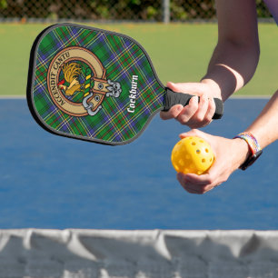 Clan Cockburn-Wappen über Tartan Pickleball Schläger