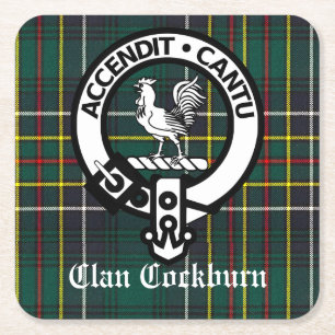 Clan Cockburn Wappen und Tartan Rechteckiger Pappuntersetzer