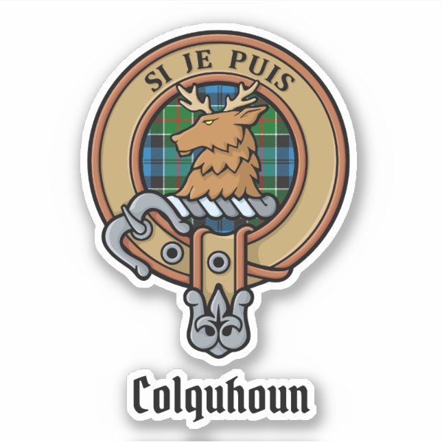 Clan Colquhoun Wappen über Tartan Aufkleber (Vorderseite)
