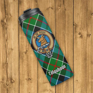 Clan Colquhoun Wappen über Tartan Thermosbecher