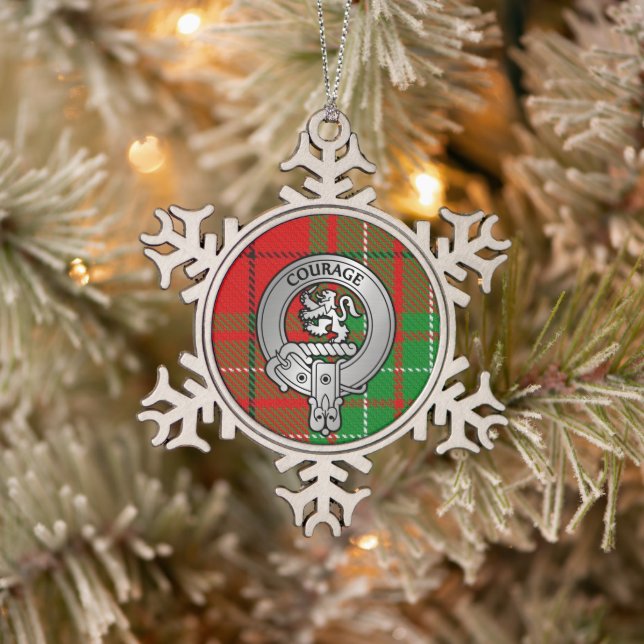 Clan Comyn | Cumming Wappen & Tartan Schneeflocken Zinn-Ornament (Baum)