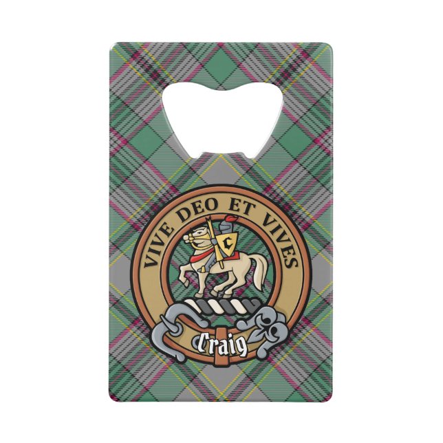 Clan Craig Wappen über Tartan Geldbeutel Flaschenöffner (Vorderseite)
