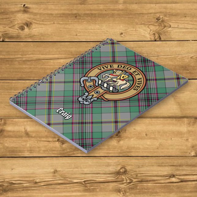 Clan Craig Wappen über Tartan Notizblock (Von Creator hochgeladen)