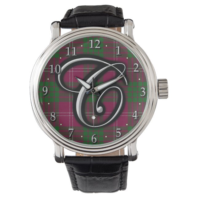 Clan Crawford Letter C Monogram Tartan Armbanduhr (Vorderseite)