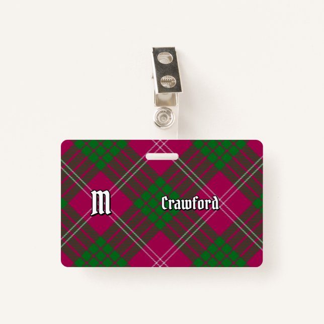 Clan Crawford Tartan Abzeichen Ausweis (Vorderseite mit Klammer)