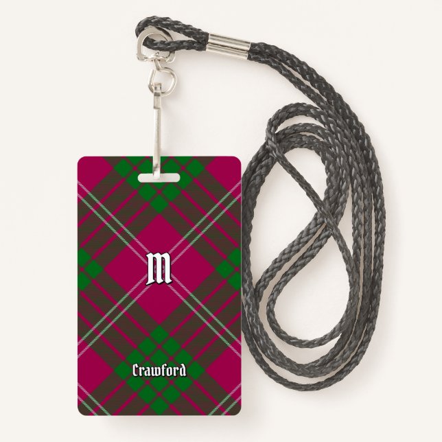 Clan Crawford Tartan Abzeichen Ausweis (Vorderseite mit Schlüsselband)