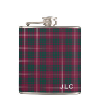 Clan Crawford Tartan Maroon Kariert Monogram Flachmann