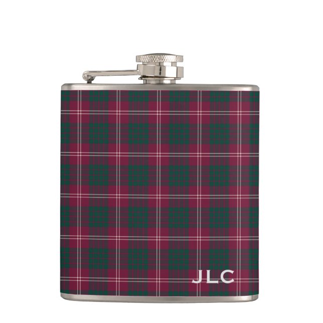 Clan Crawford Tartan Maroon Kariert Monogram Flachmann (Vorderseite)