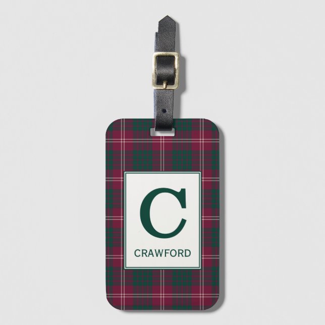 Clan Crawford Tartan Mit Monogramm Gepäckanhänger (Vorderseite Vertikal)