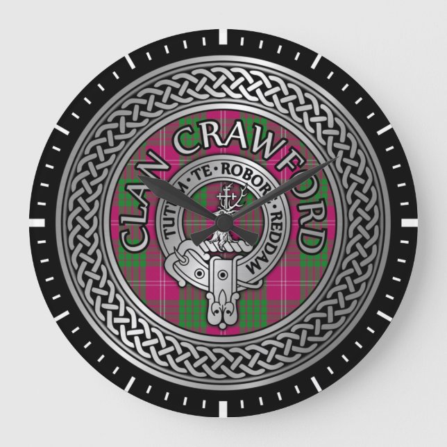 Clan Crawford Wappen & Tartan Knot Große Wanduhr (Vorderseite)