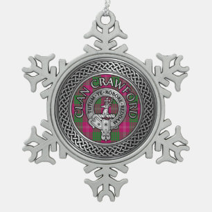 Clan Crawford Wappen & Tartan Knot Schneeflocken Zinn-Ornament