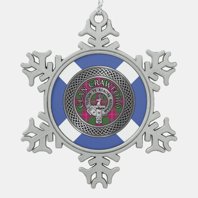 Clan Crawford Wappen & Tartan Knot Schneeflocken Zinn-Ornament (Vorderseite)