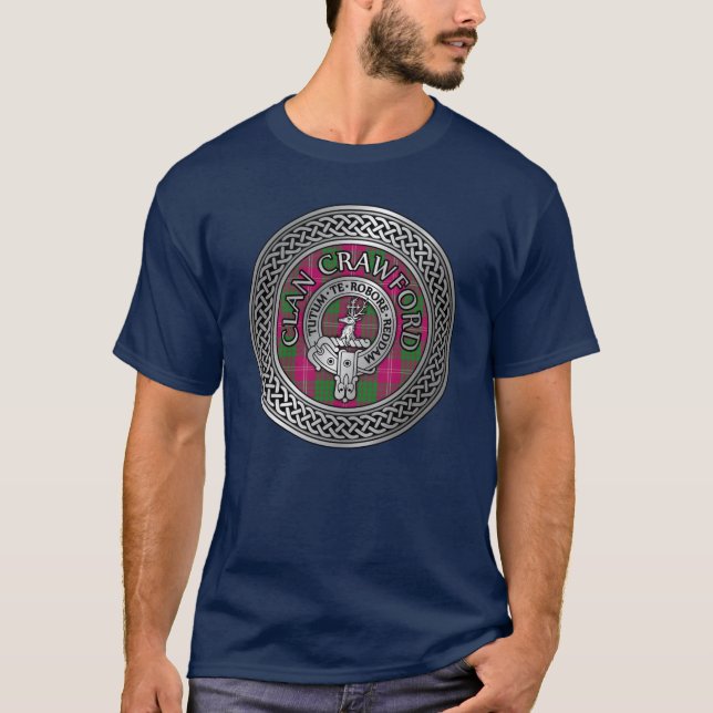 Clan Crawford Wappen & Tartan Knot T-Shirt (Vorderseite)