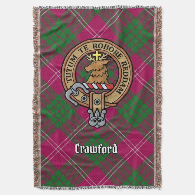 Clan Crawford-Wappen über Tartan Decke (Vorderseite Vertikal)