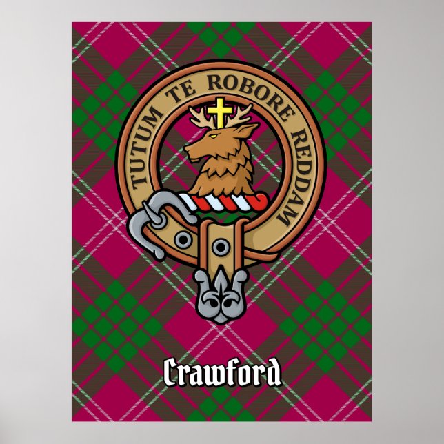 Clan Crawford Wappen über Tartan Poster (Vorne)