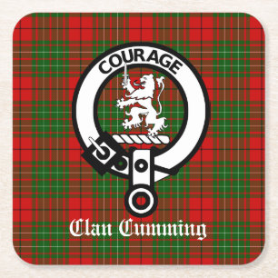 Clan Cumming Wappen Abzeichen und Tartan Rechteckiger Pappuntersetzer