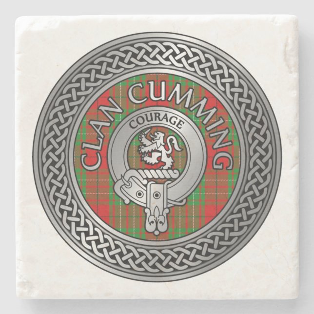 Clan Cumming Wappen & Tartan Knot Stone Untersetze Steinuntersetzer (Vorderseite)