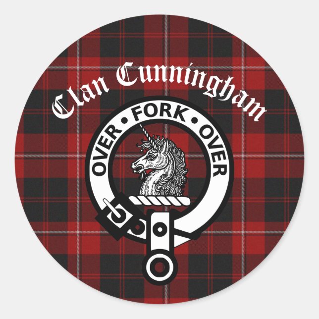 Clan Cunningham Abzeichen & Tartan Runder Aufkleber (Vorderseite)