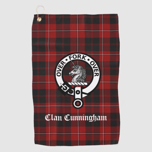 Clan Cunningham Wappen Abzeichen und Tartan Golfhandtuch (Vorderseite)