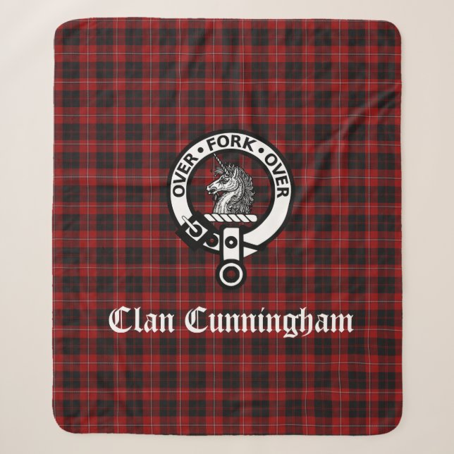 Clan Cunningham Wappen Abzeichen und Tartan Sherpadecke (Vorderseite)