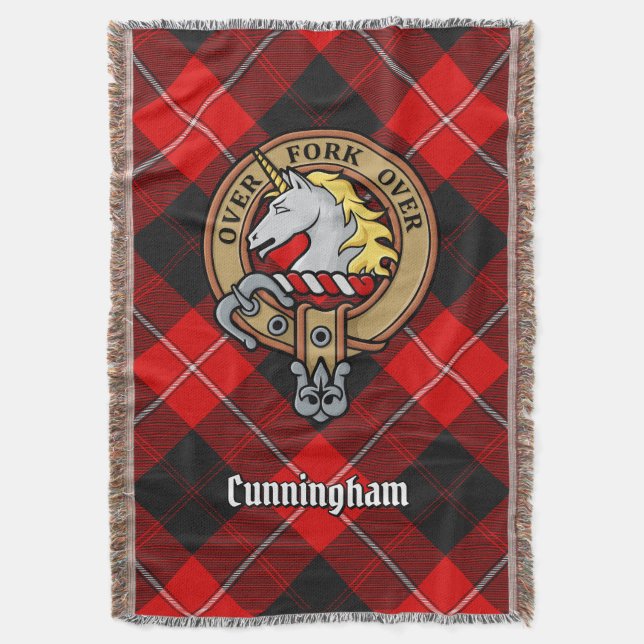 Clan Cunningham-Wappen über Tartan Decke (Vorderseite Vertikal)
