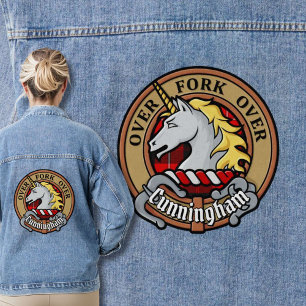 Clan Cunningham Wappen über Tartan Jeansjacke
