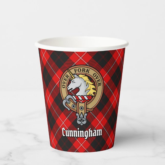 Clan Cunningham Wappen über Tartan Pappbecher (Vorderseite)