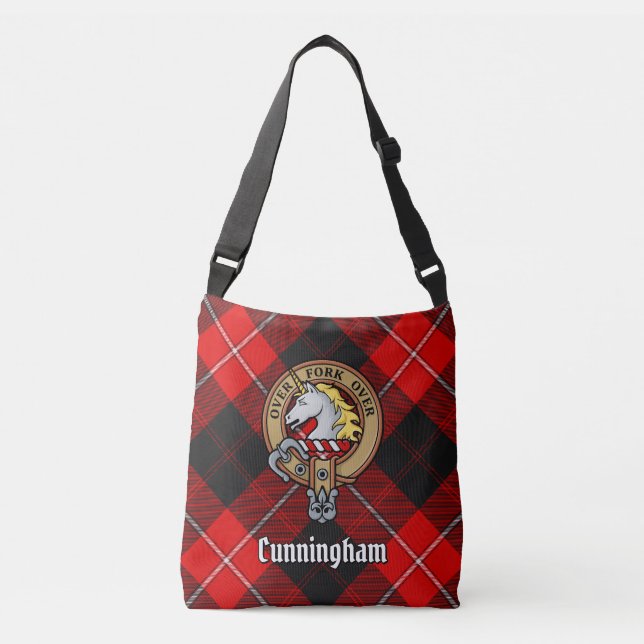 Clan Cunningham Wappen über Tartan Tragetaschen Mit Langen Trägern (Vorderseite)