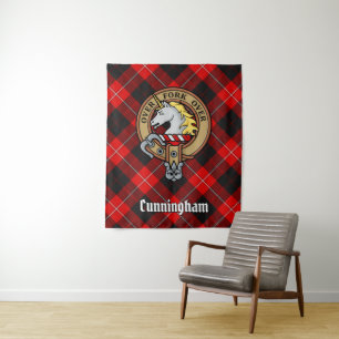 Clan Cunningham Wappen über Tartan Wandteppich