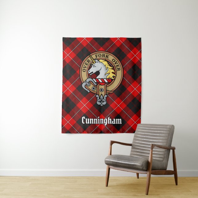 Clan Cunningham Wappen über Tartan Wandteppich (Beispiel)