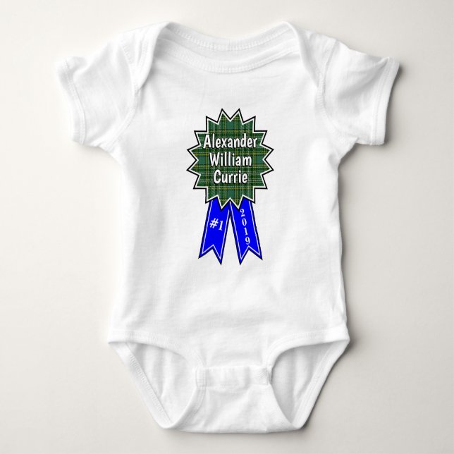 Clan Currie #1 Award Blue Ribbon Baby Strampler (Vorderseite)