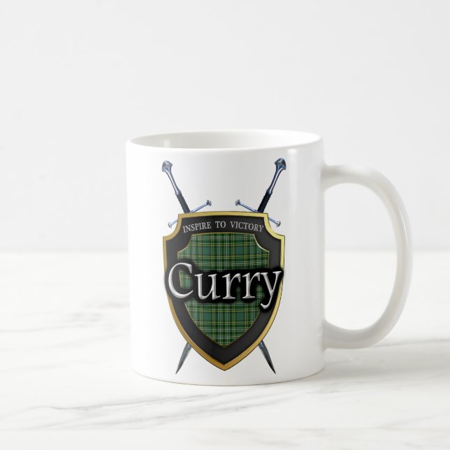 Clan Currie Currytartan-Schild u. Schwerter Kaffeetasse (Rechts)