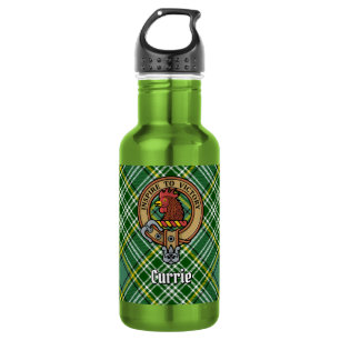 Clan Currie Hahn-Wappen über Tartan Edelstahlflasche