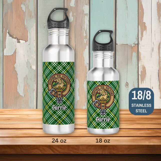 Clan Currie Lion Wappen über Tartan Edelstahlflasche (Von Creator hochgeladen)