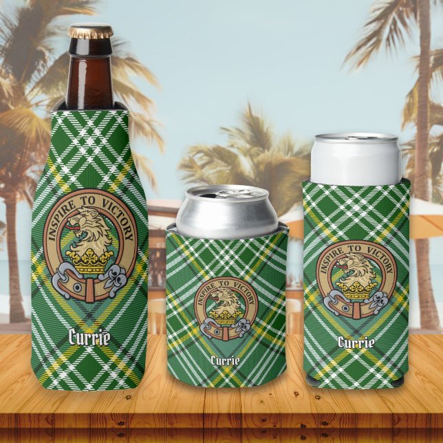 Clan Currie Lion Wappen über Tartan Flaschenkühler (Von Creator hochgeladen)