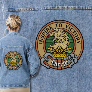 Clan Currie Lion Wappen über Tartan Jeansjacke