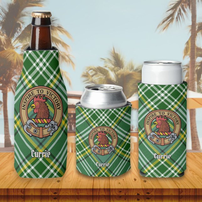 Clan Currie Rooster Wappen über Tartan Flaschenkühler (Von Creator hochgeladen)