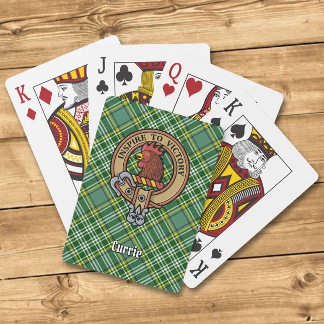 Clan Currie Rooster Wappen über Tartan Spielkarten (Von Creator hochgeladen)
