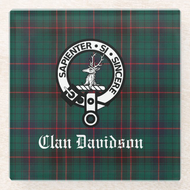 Clan Davidson Wappen Abzeichen und Tartan Glasuntersetzer (Vorderseite)