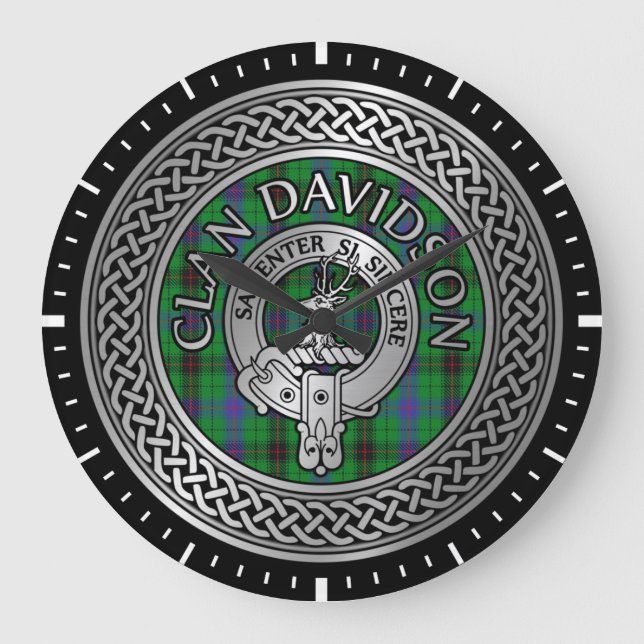 Clan Davidson Wappen & Tartan Knot Große Wanduhr (Vorderseite)